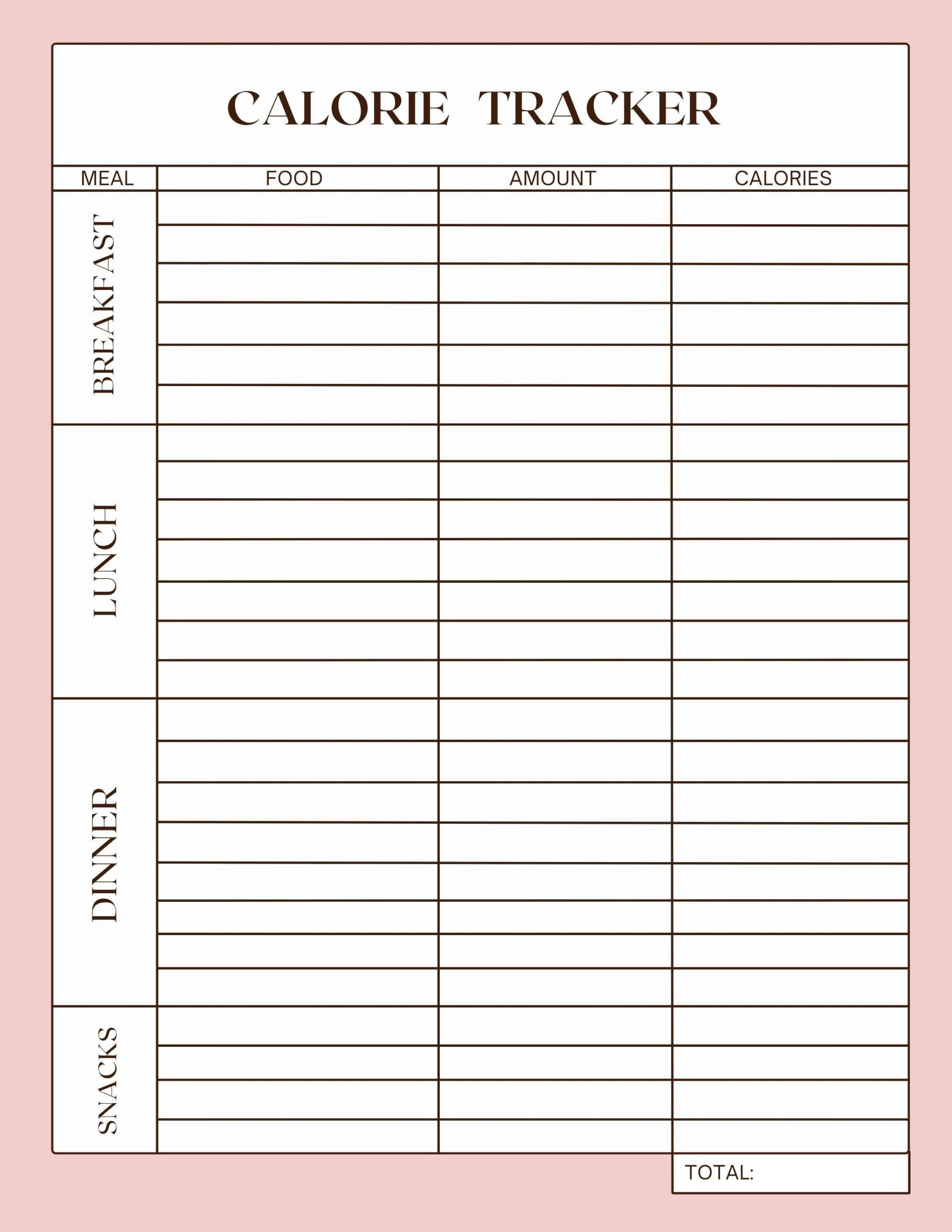 Daily Calorie Tracker Printable Meal Plan Calorie Counting Digital