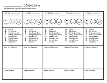 Daily Check In Send Home Behavior Chart Tracker By Miss D TPT