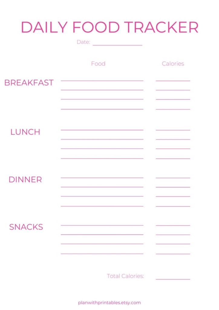 Daily Food Tracker Printable Daily Food Diary Daily Food Journal Etsy