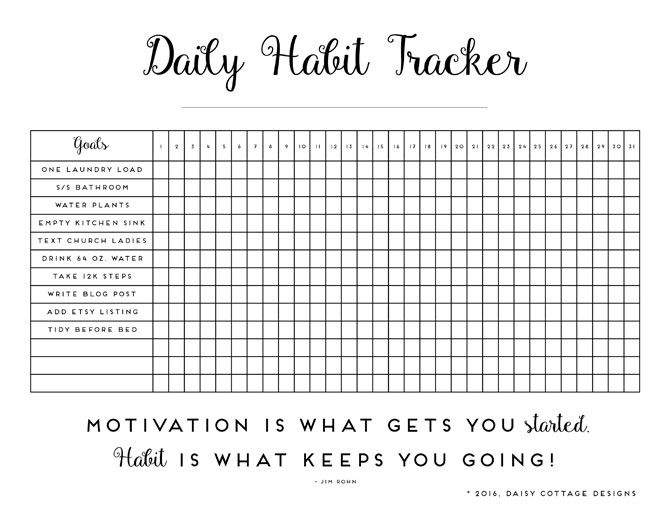 Daily Habit Tracker A Printable Goal Tracker Daisy Cottage Designs 