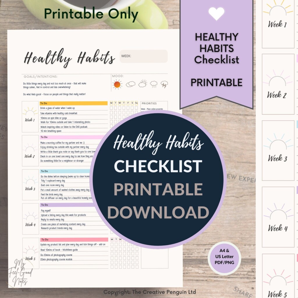 Daily Habit Tracker Printable Healthy Habits Checklist Pastel Rainbow 
