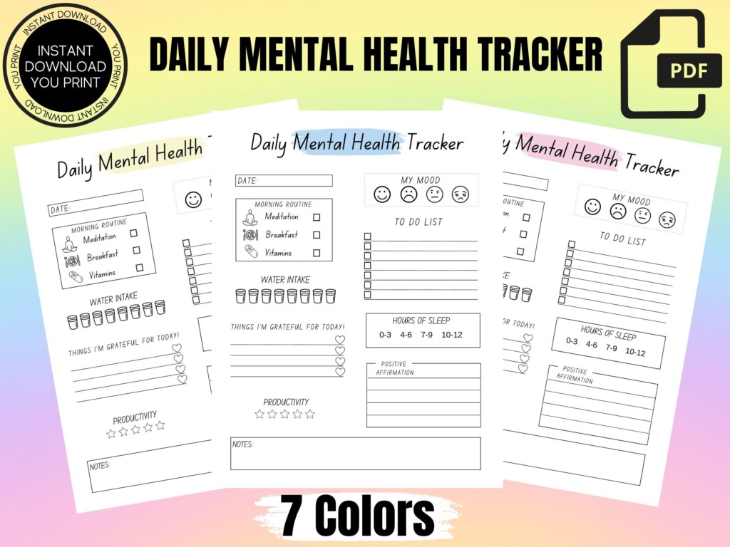 Daily Mental Health Tracker Printable Mood Tracker Self Care Journal 