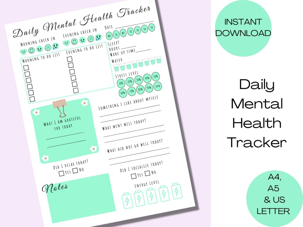 Daily Mental Health Tracker Printable PDF Daily Mood Tracker Mood 