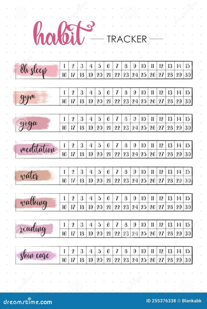 Daily Monthly Habit Tracker Printable Template A4 Stock Photo Image 
