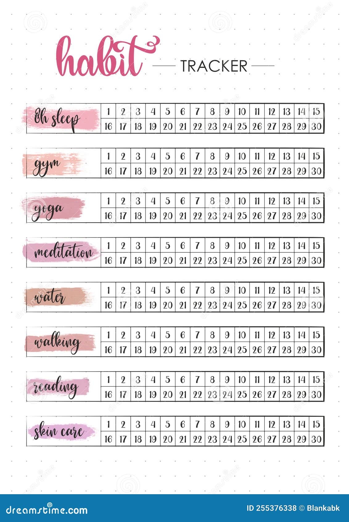 Daily Monthly Habit Tracker Printable Template A4 Stock Photo Image