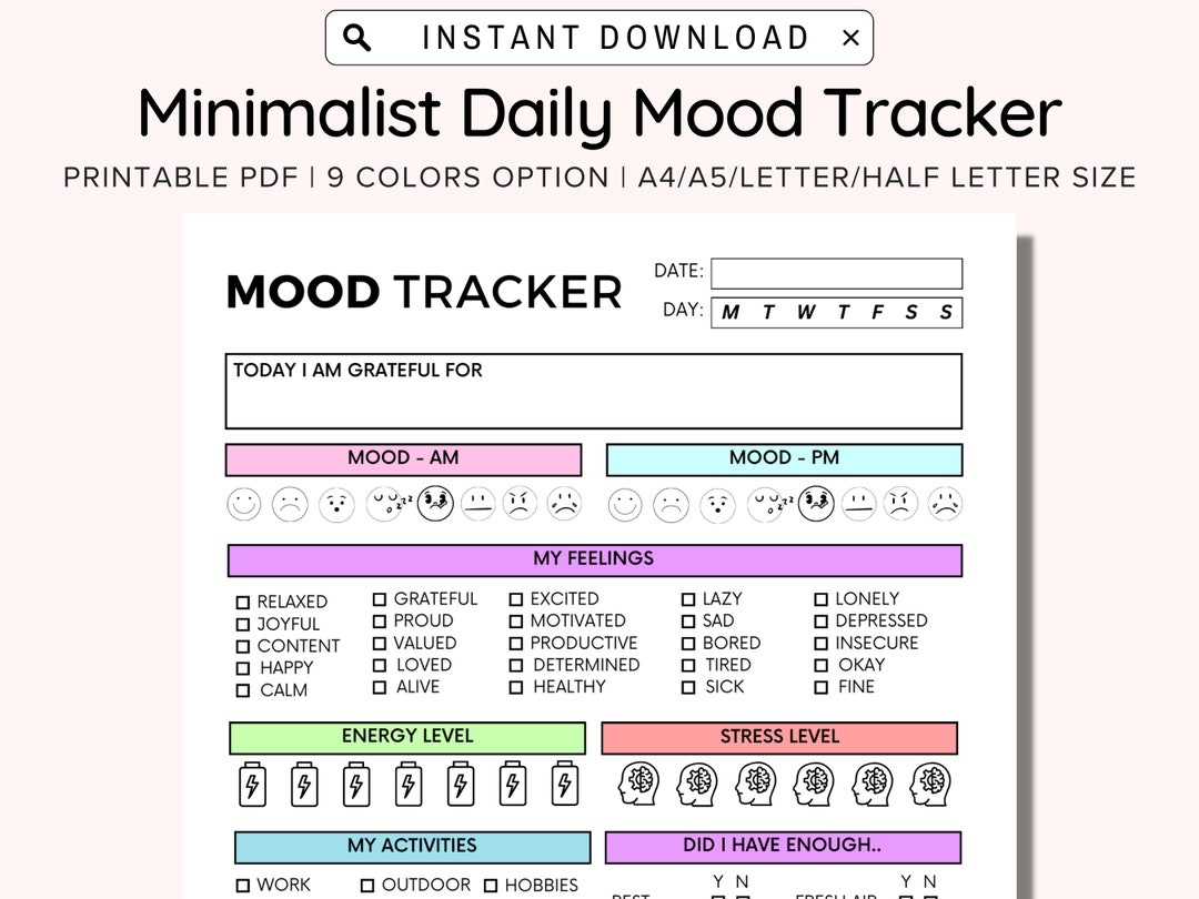 Daily Mood Tracker Printable Printable Mood Track Emotion Tracker