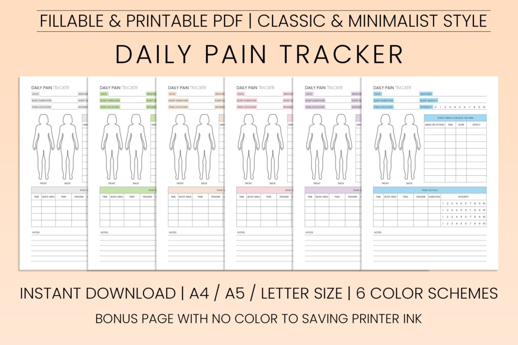 Daily Pain Tracker Pain Log Health Tracker Printable Chronic Pain 
