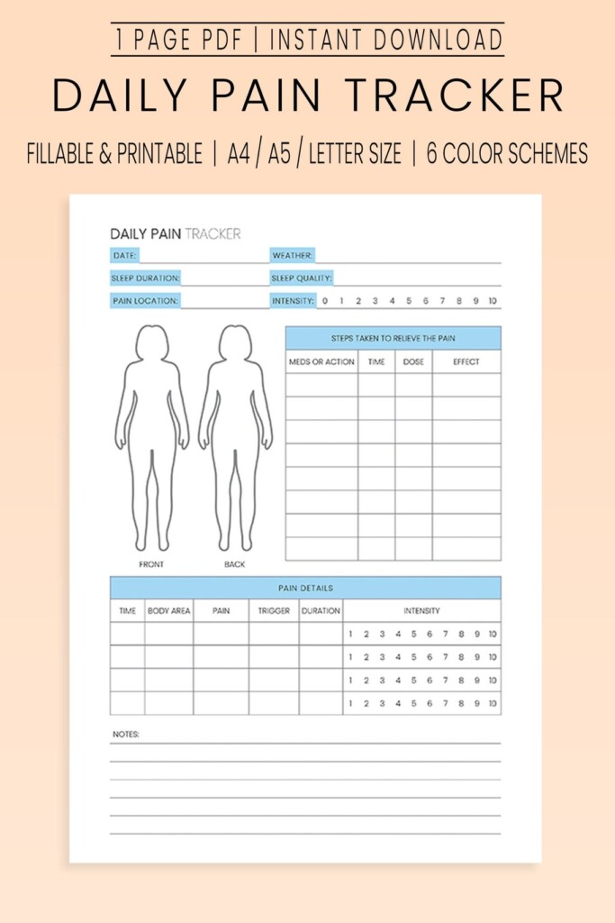 Daily Pain Tracker Pain Log Health Tracker Printable Chronic Pain 
