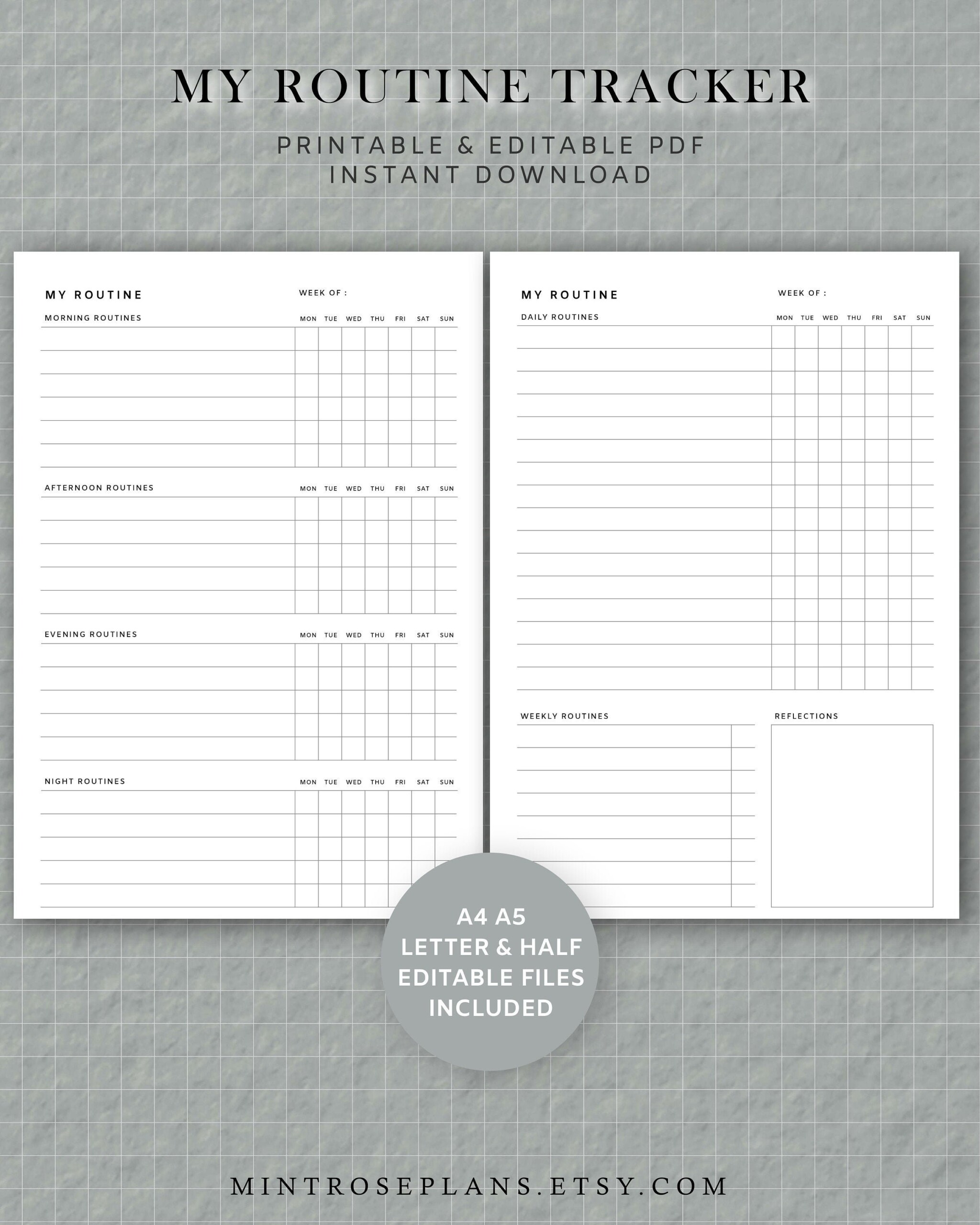 Daily Routine Tracker Printable Editable PDF Weekly Habit Etsy