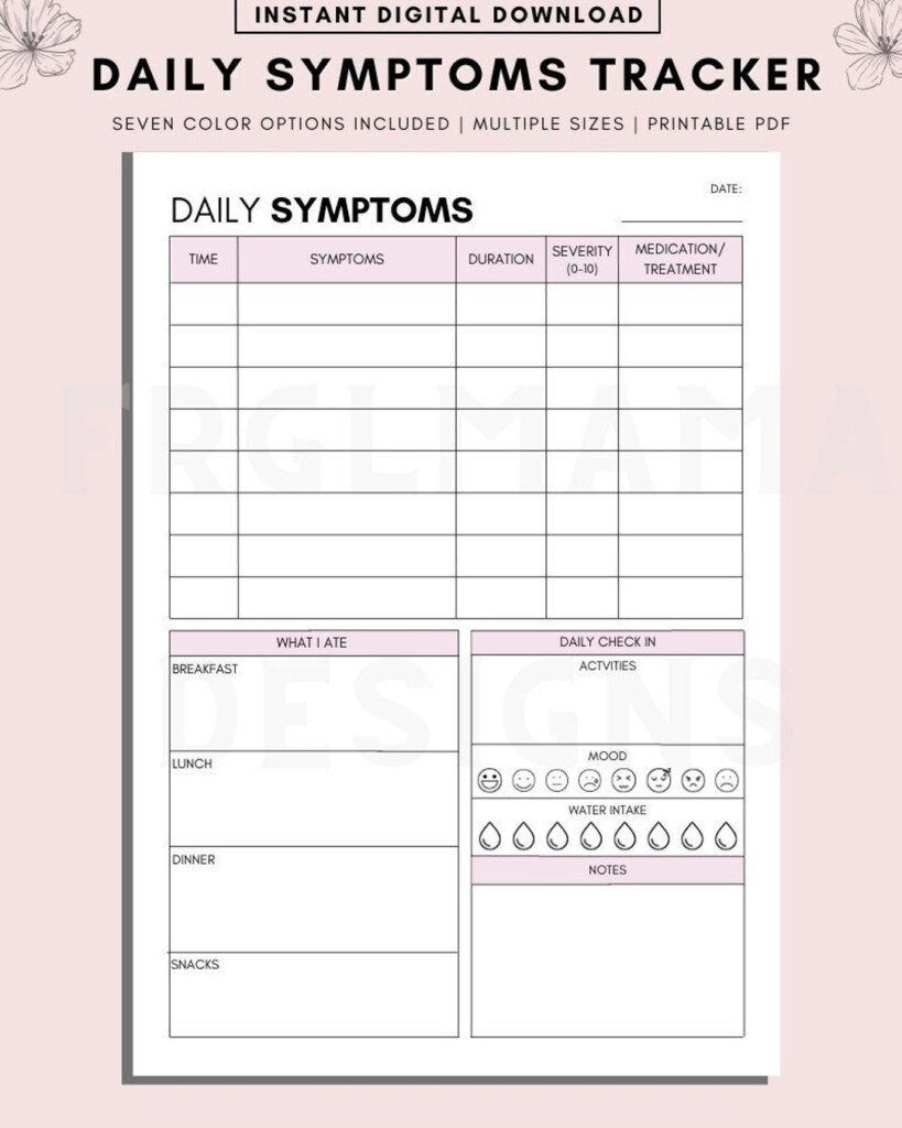 Daily Symptom Tracker Printable Symptom Tracker Wellness Journal 