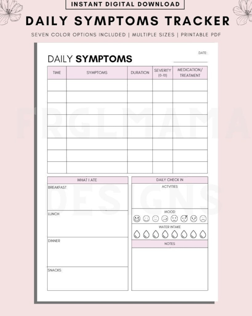 Daily Symptom Tracker Printable Symptom Tracker Wellness Journal 