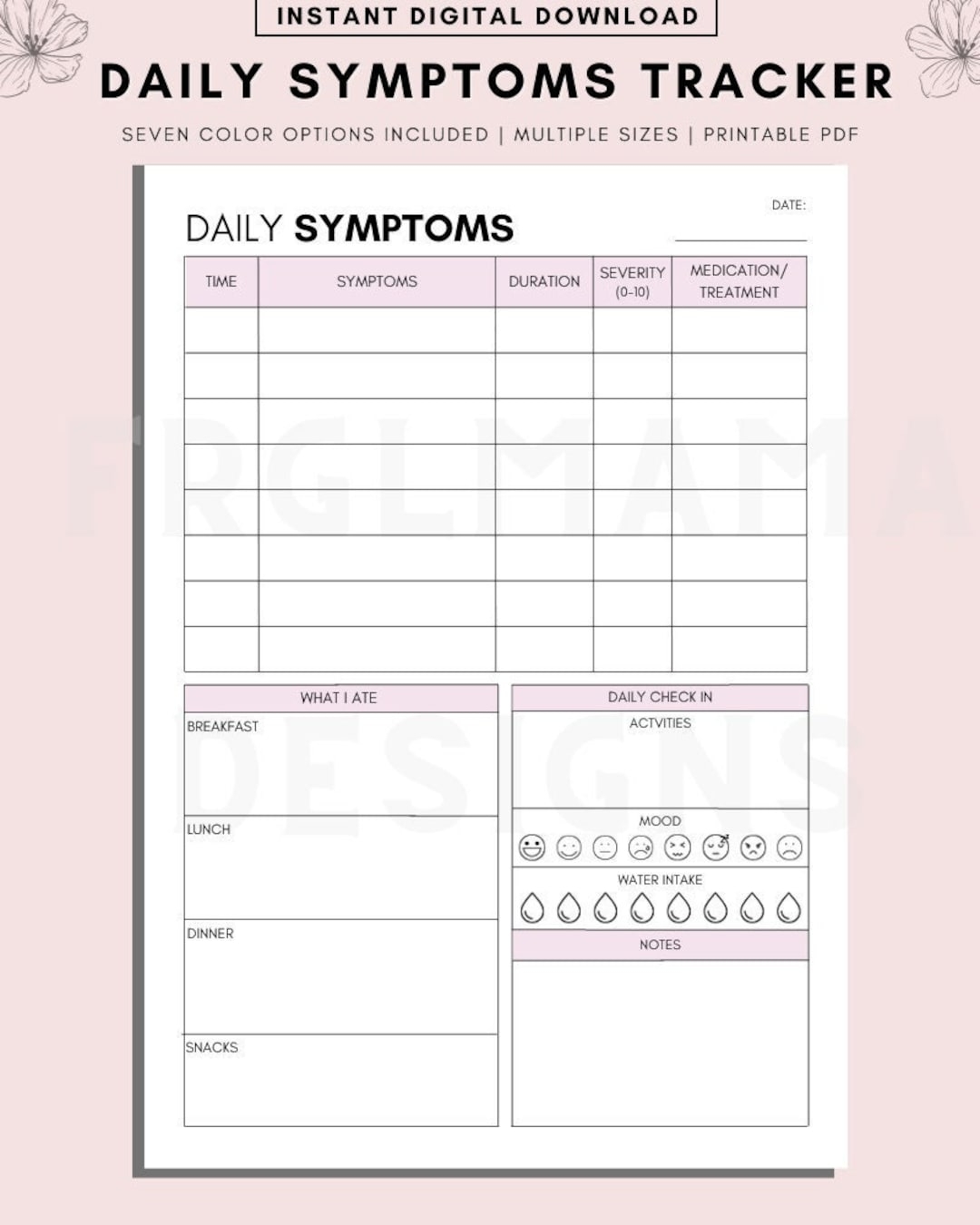 Daily Symptom Tracker Printable Symptom Tracker Wellness Journal
