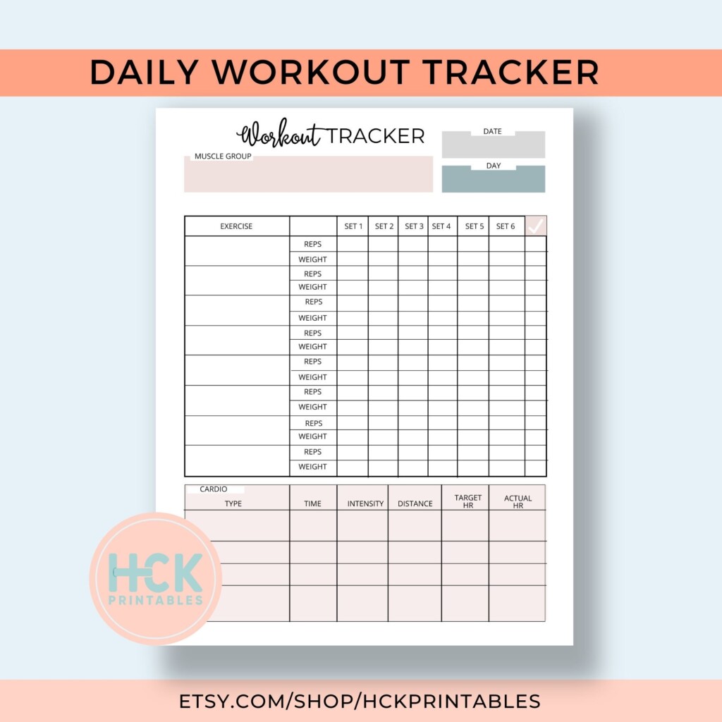 Daily Workout Log Fitness Tracker Workout Tracker Printable Daily 