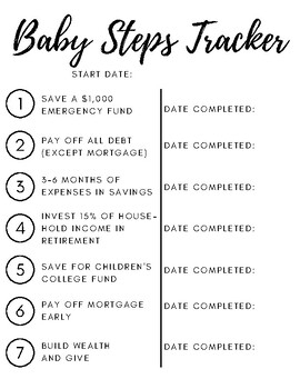 Dave Ramsey 39 s Baby Step Tracker By Home Grown Creations TPT