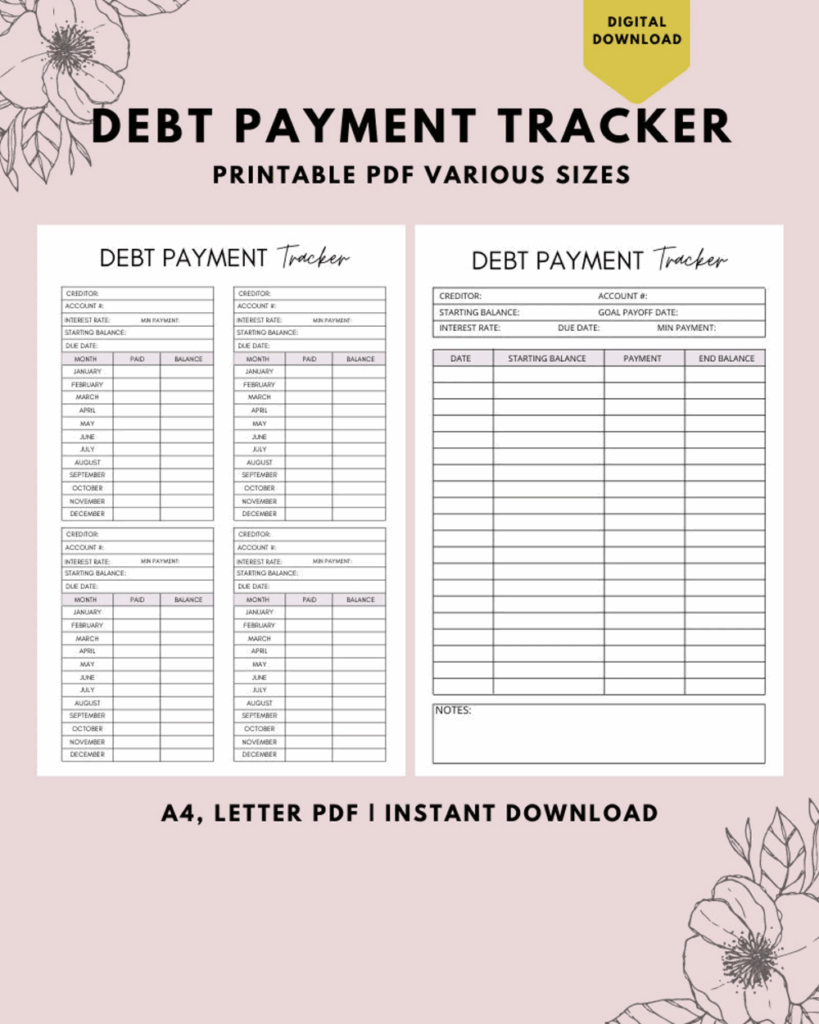 Debt Payment Tracker Printable Debt Tracker Printable Debt Etsy 