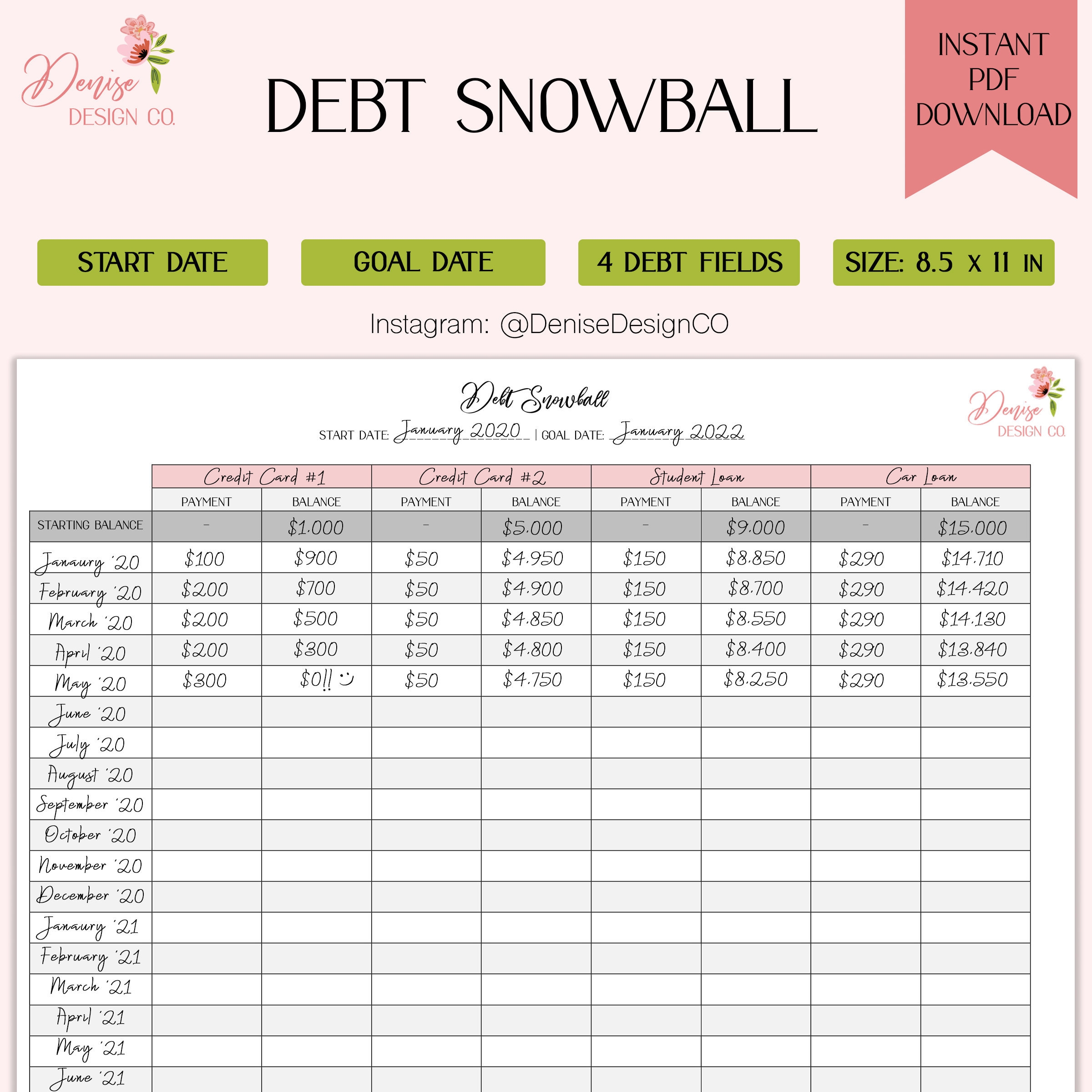 Debt Snowball Printable Sheet Dave Ramsey Inspired Debt Snowball Sheet