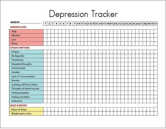 Depression Symptoms Tracker Sleep And Weight Printable Diary