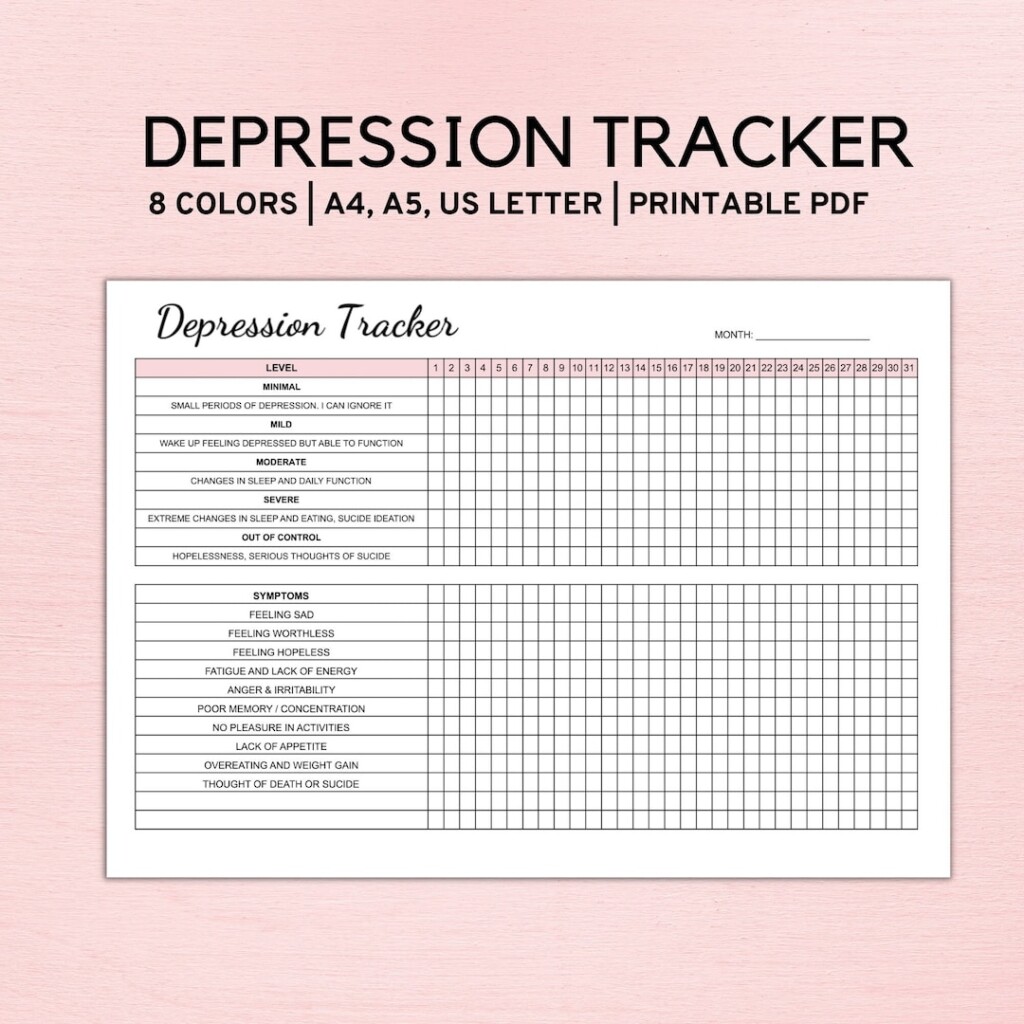 Depression Tracker Printable Depression Worksheet Anxiety Tracker 