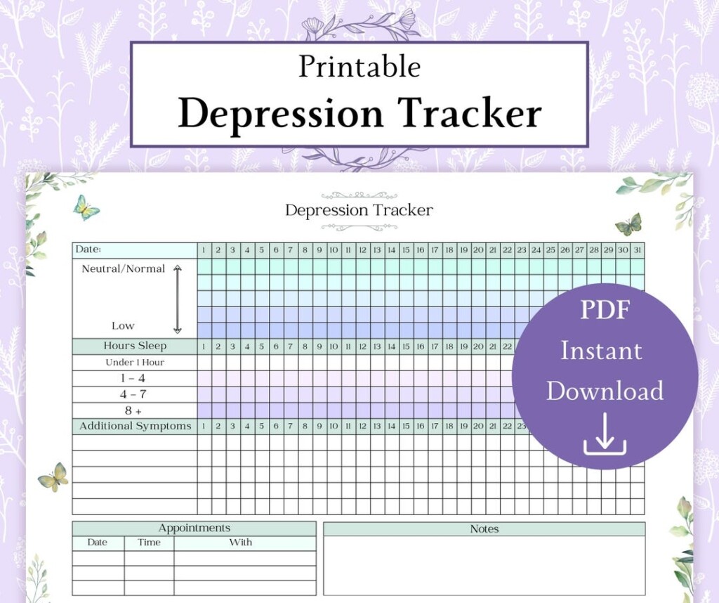 Depression Tracker Printable PDF Symptom Journal Mood Tracker 