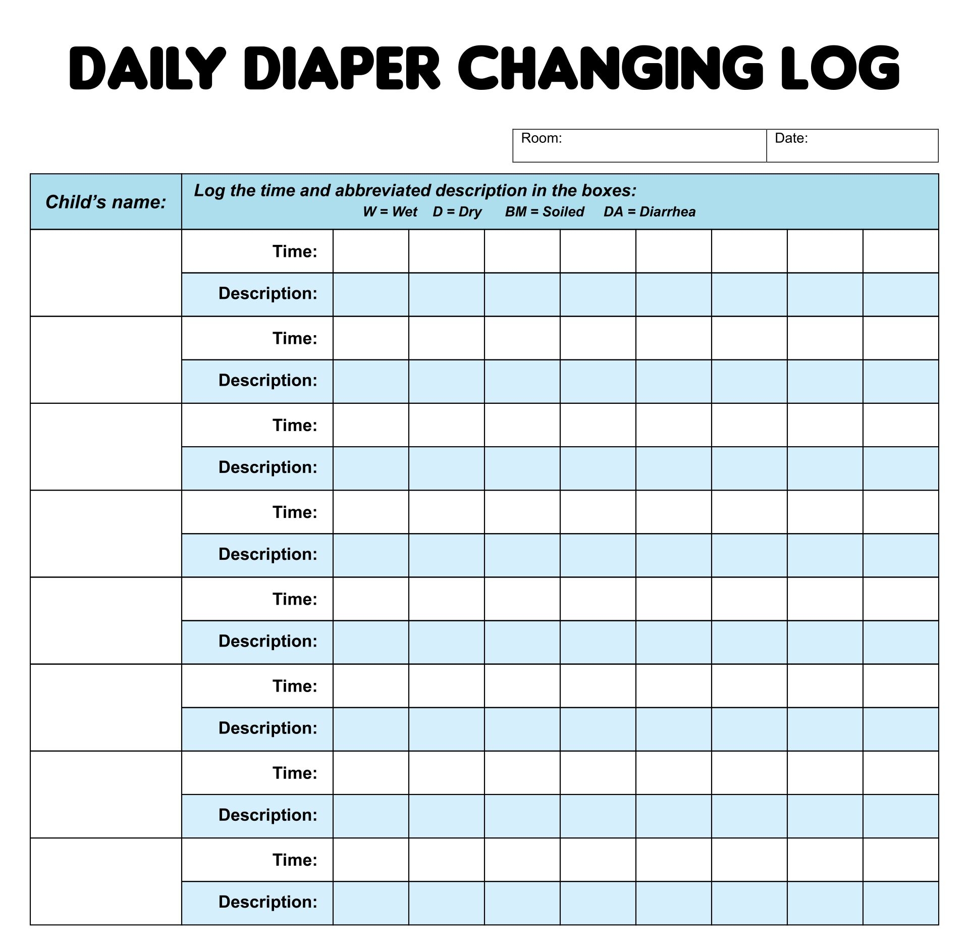 Diaper Changing Log 12 Free PDF Printables Printablee