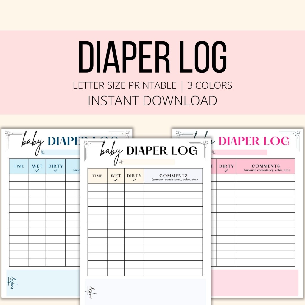 Diaper Log Printable Baby Diaper Tracker PDF Daily Diaper Changing 