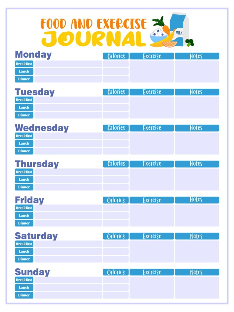 Diet And Exercise Tracker 12 Free PDF Printables Printablee