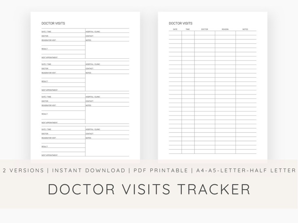 Doctor Visits Tracker Printable Doctor Visits Log Medical 