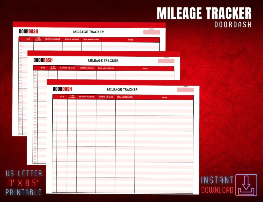 Doordash Mileage Tracker Mileage Log Digital Prints Printable Miles 