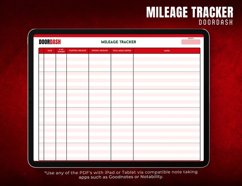 Doordash Mileage Tracker Mileage Log Digital Prints Printable Miles 