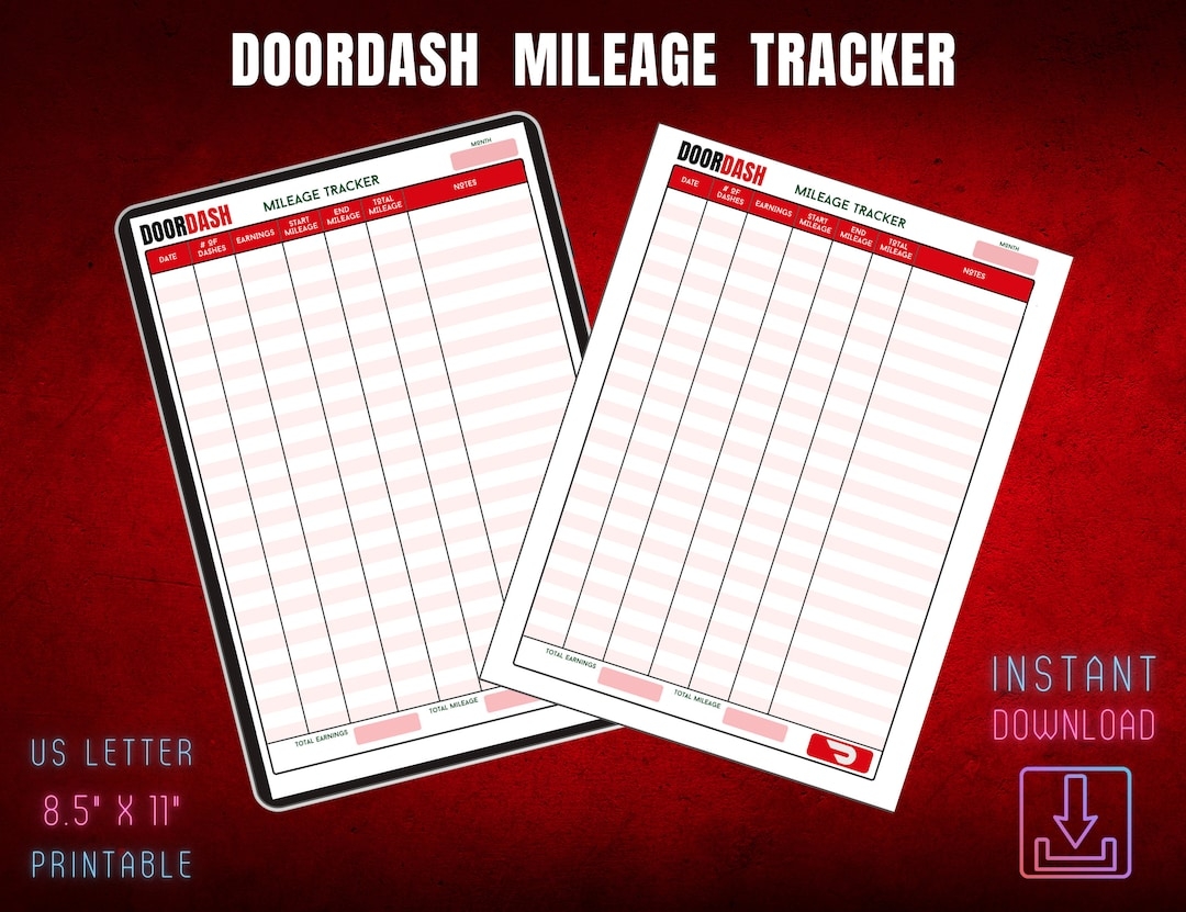 Doordash Mileage Tracker Mileage Log Digital Prints Printable Miles