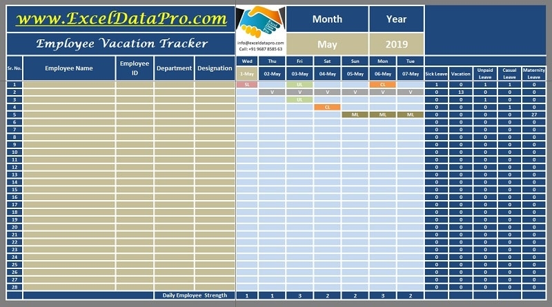 Download Employee Vacation Tracker Excel Template ExcelDataPro