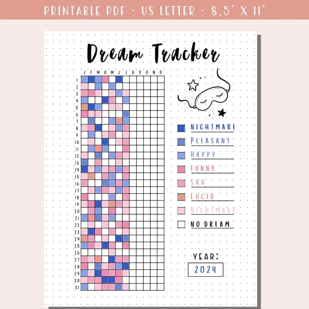 Dream Diary Printable Page For Bullet Journal Yearly Dream Tracker 