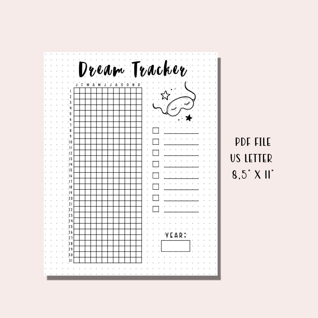 Dream Diary Printable Page For Bullet Journal Yearly Dream Tracker 