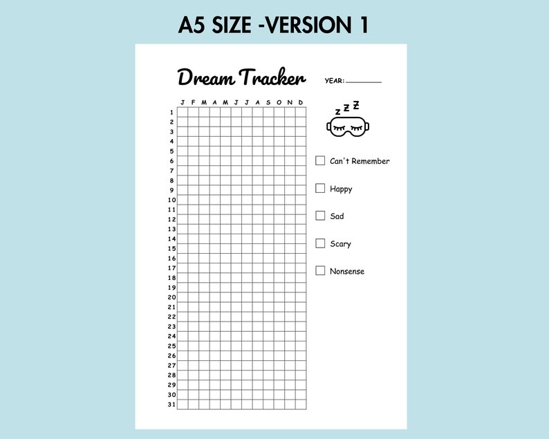 Dream Tracker Printable Dream Journal Note Daily Yearly Sleeping