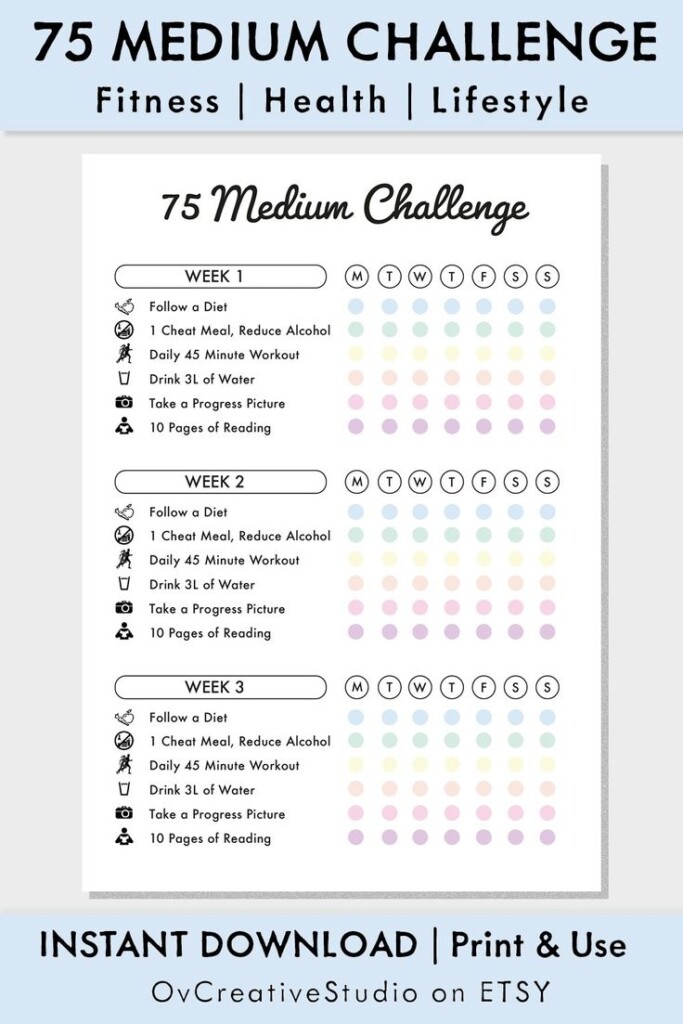 Editable 75 Medium Challenge Tracker Bundle Printable Daily 75 Medium 
