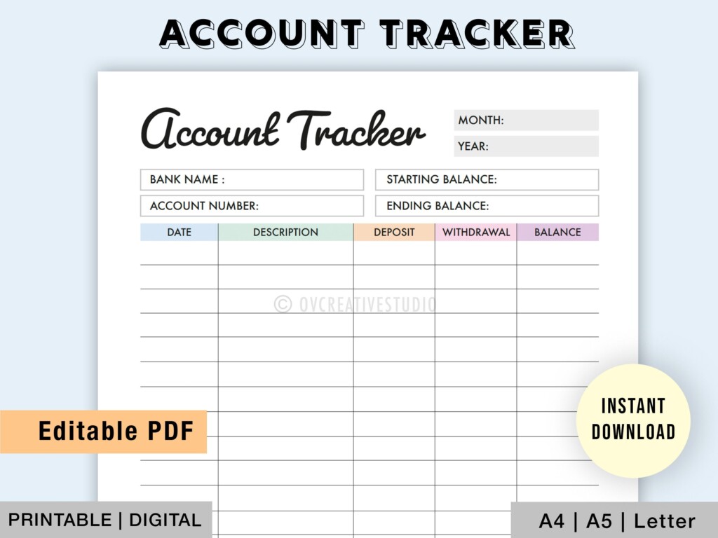Editable Account Tracker Printable Account Log Bank Etsy Hong Kong