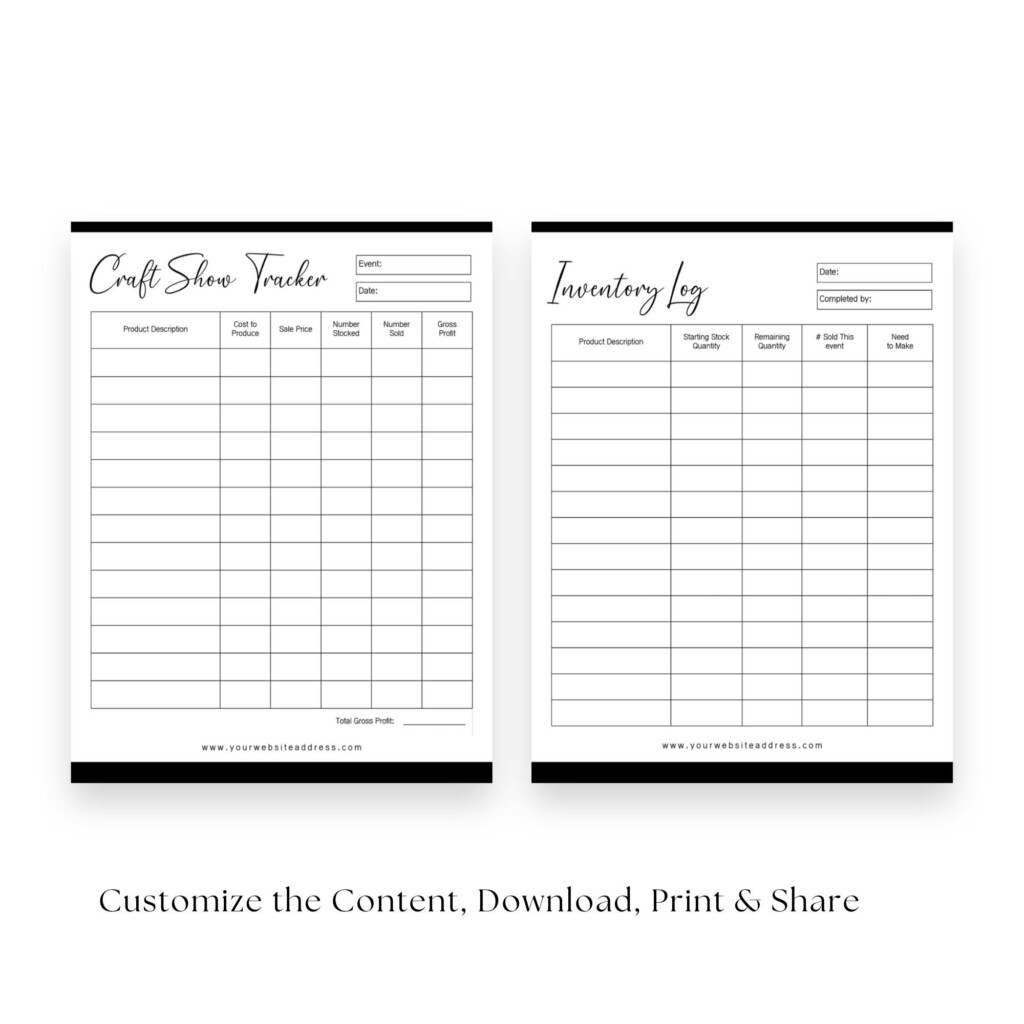 Editable Craft Show Inventory Trackertemplate Product Inventory Log 