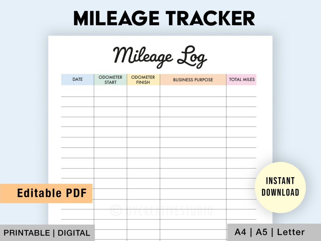 Editable Mileage Tracker Mileage Log Printable Digital Etsy UK