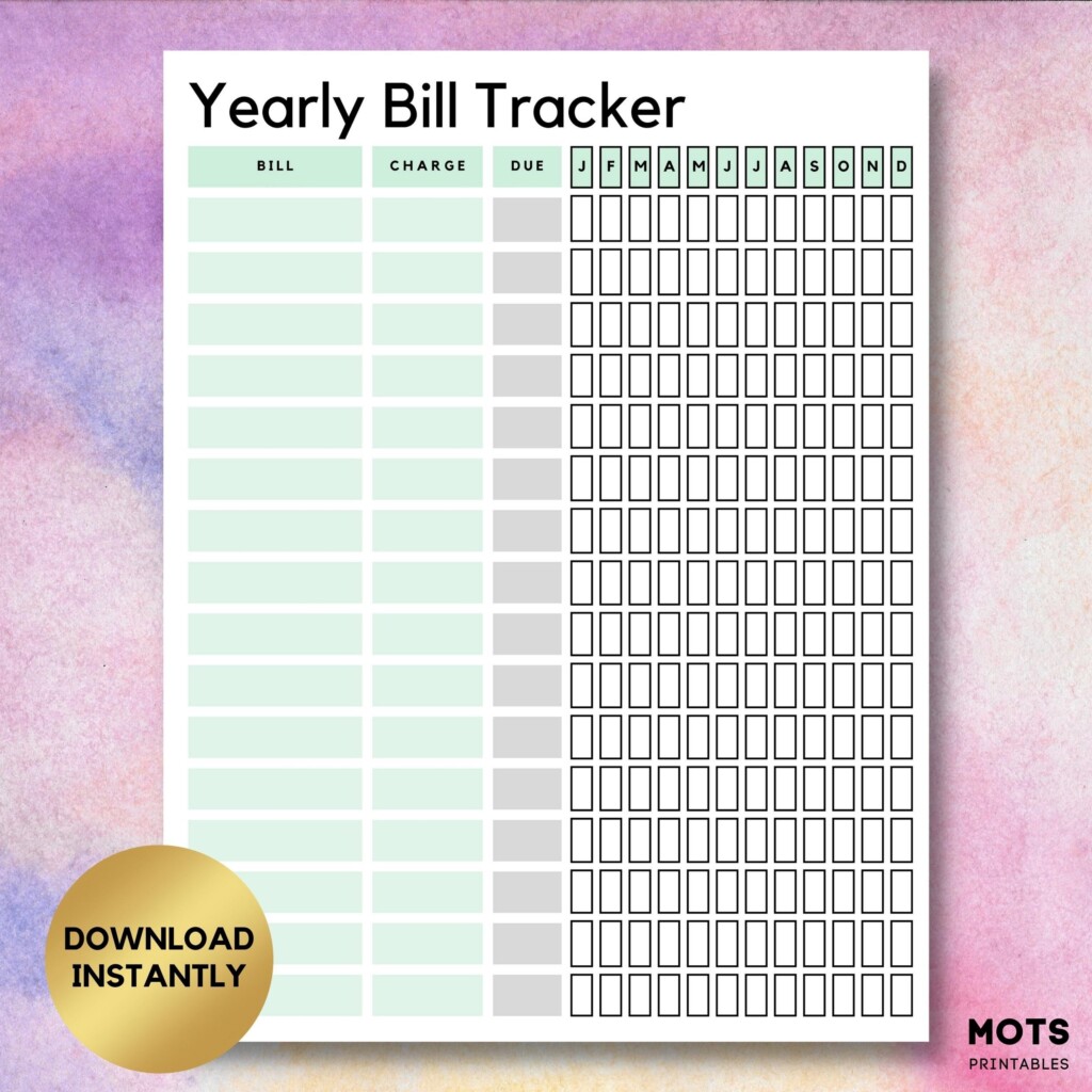 Editable Printable Yearly Bill Tracker Financial Planner Bill 