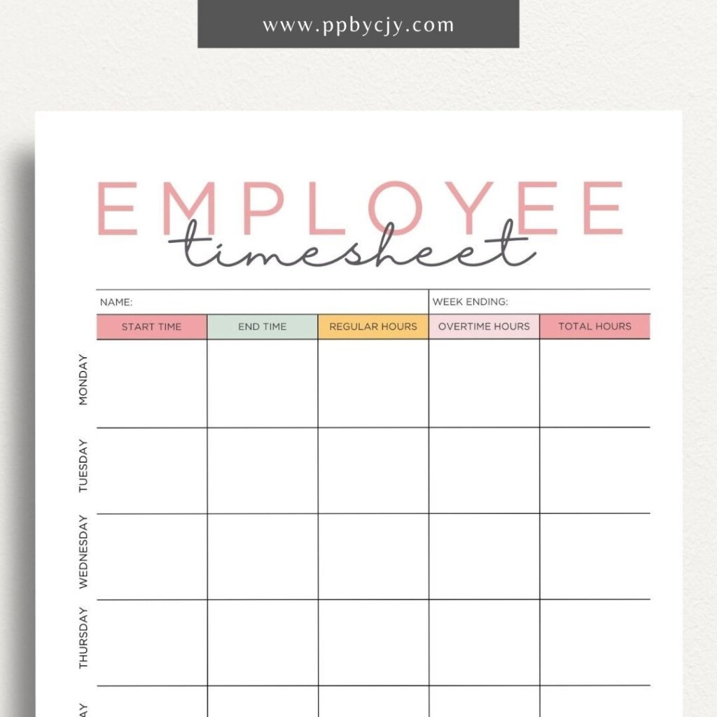 Employee Timesheet Printable Template Track Work Hours And Attendance 