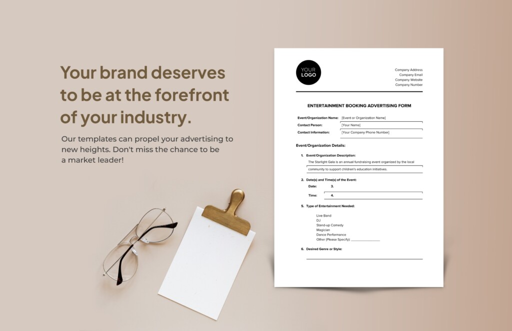 Entertainment Booking Advertising Form Template In Word PDF Google 
