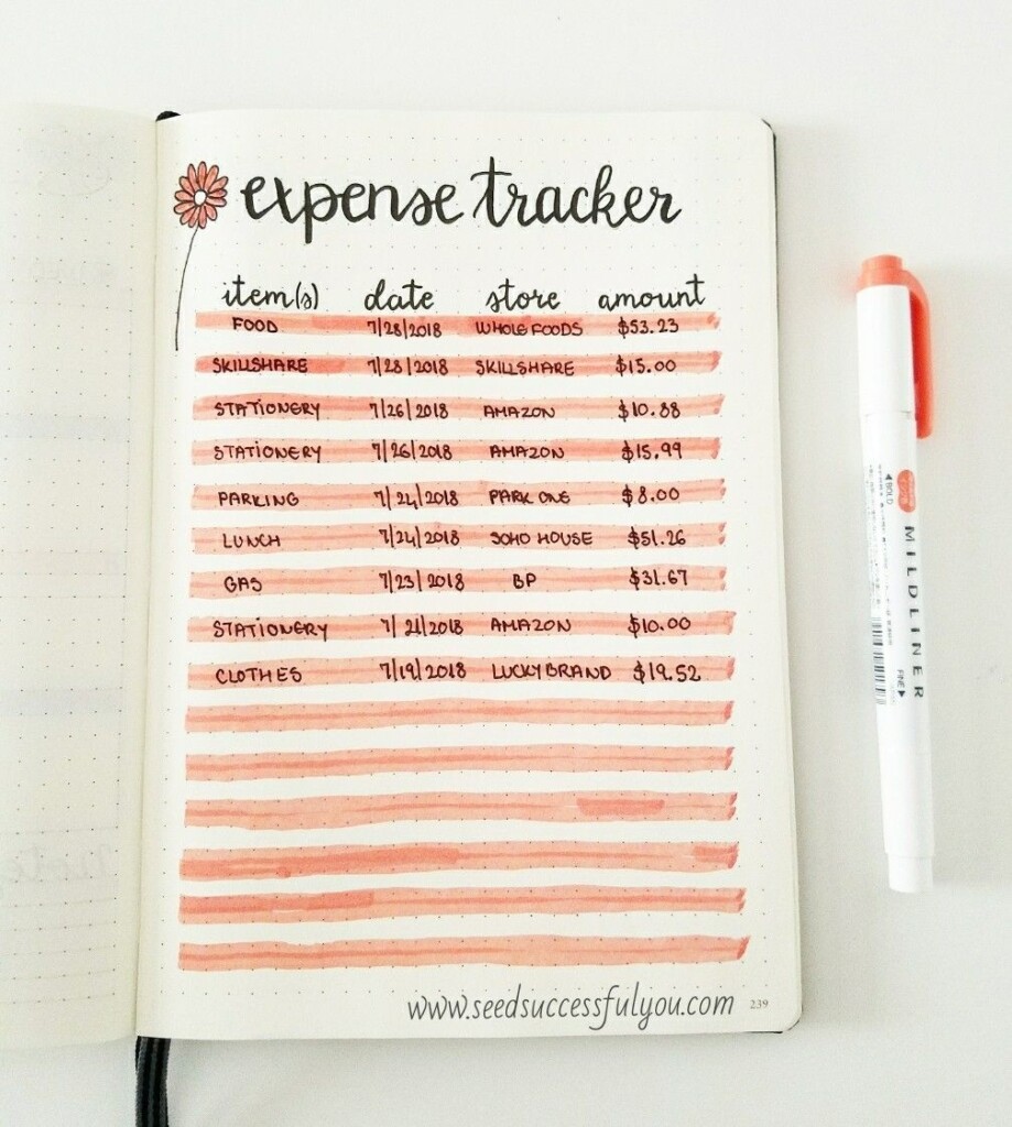 Expense Tracker Bullet Journal Printable Soloshery