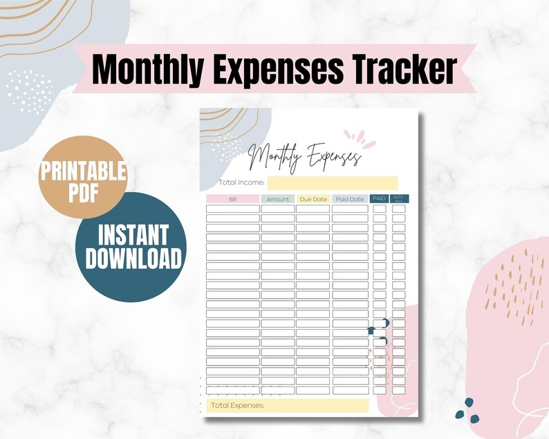 Expense Tracker Checklist Yearly Printable Questsat