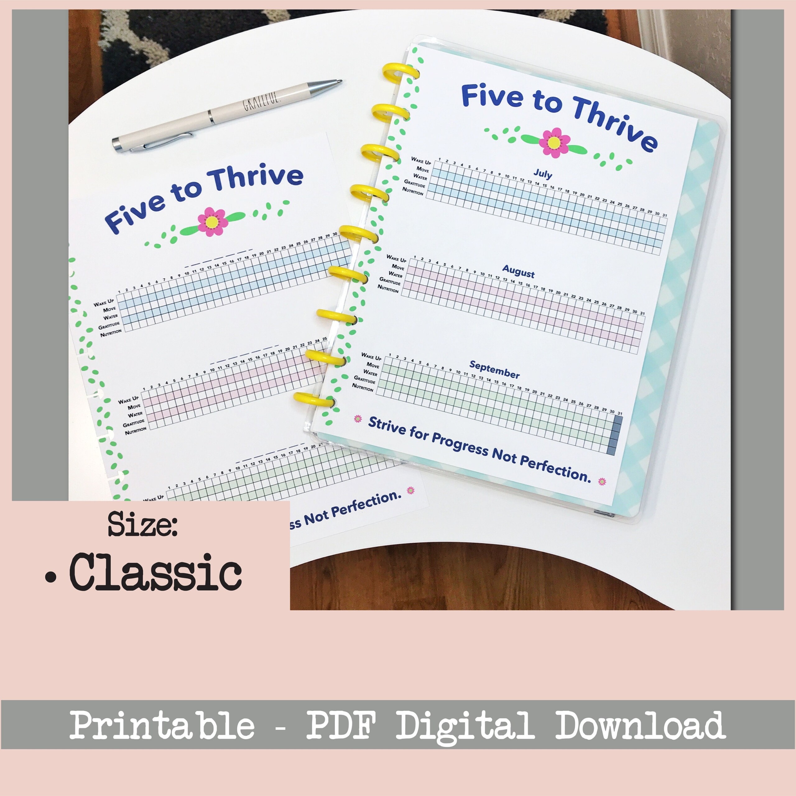 Five To Thrive Tracker Printable PDF Florals Size Classic Etsy