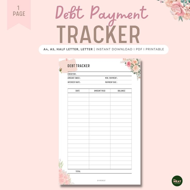 Floral Debt Payment Tracker Printable Debt Tracker Printable Debt 
