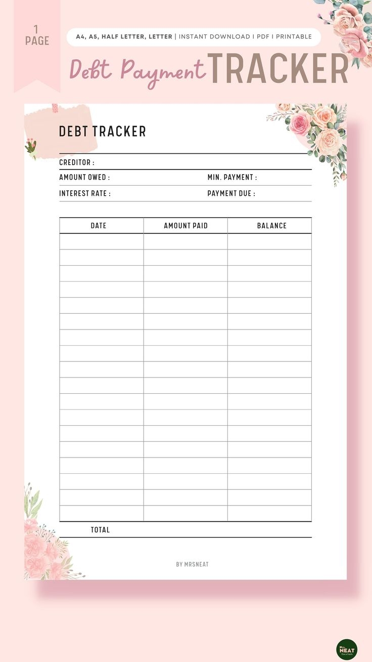 Floral Debt Payment Tracker Printable Debt Tracker Printable Etsy