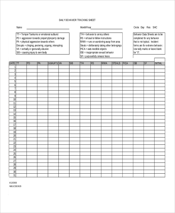 FREE 13 Behavior Tracking Form Samples PDF MS Word Google Docs