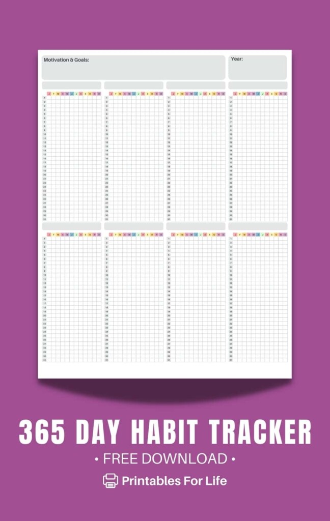 Free 365 Day Habit Tracker PDF Printable Yearly Tracker 