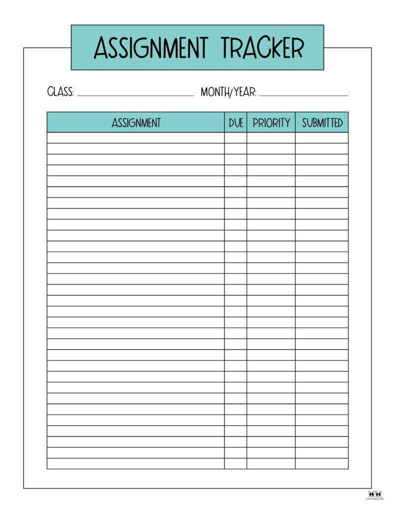 Free Assignment Tracker Printable Vrogue co