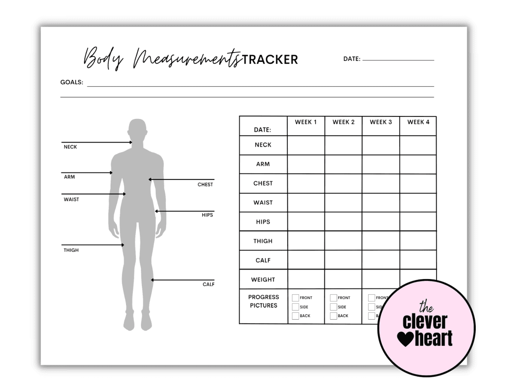 Free Body Measurements Tracker Printable PDF Blank Full Body 